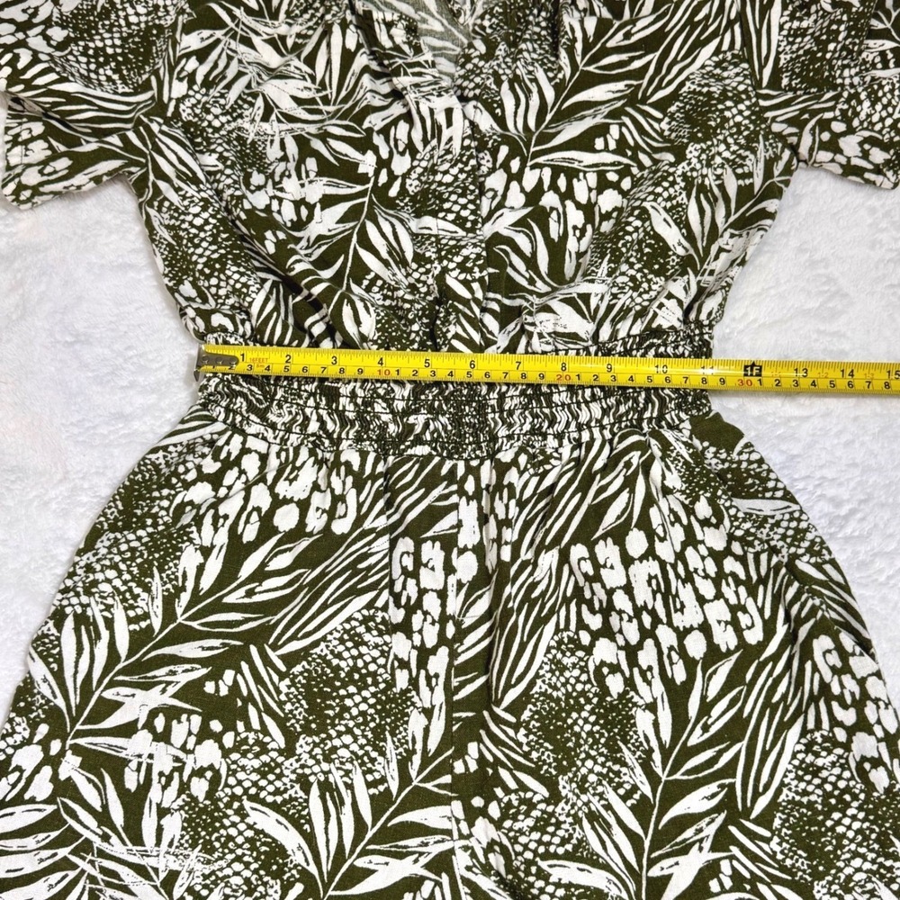 Nicole Miller NY Olive Green Tropical Palm Print Linen Jumpsuit XS Wide Leg - Picture 11 of 12